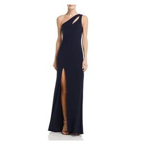 XSCAPE One-Shoulder Cutout Ity with Front Slit Navy 4